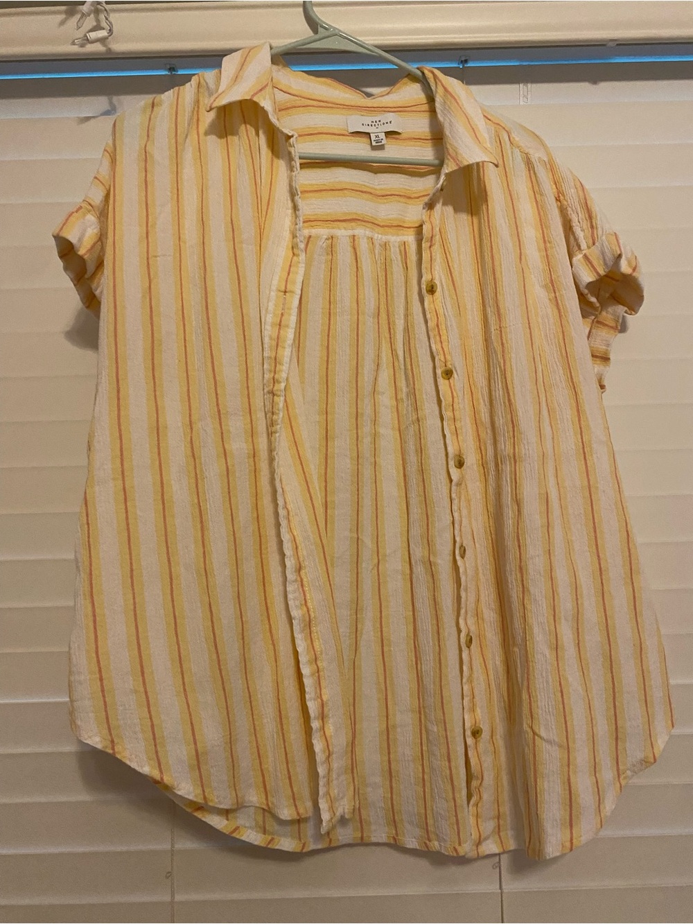 new directions Yellow and White Striped Button-Front Kids Shirt